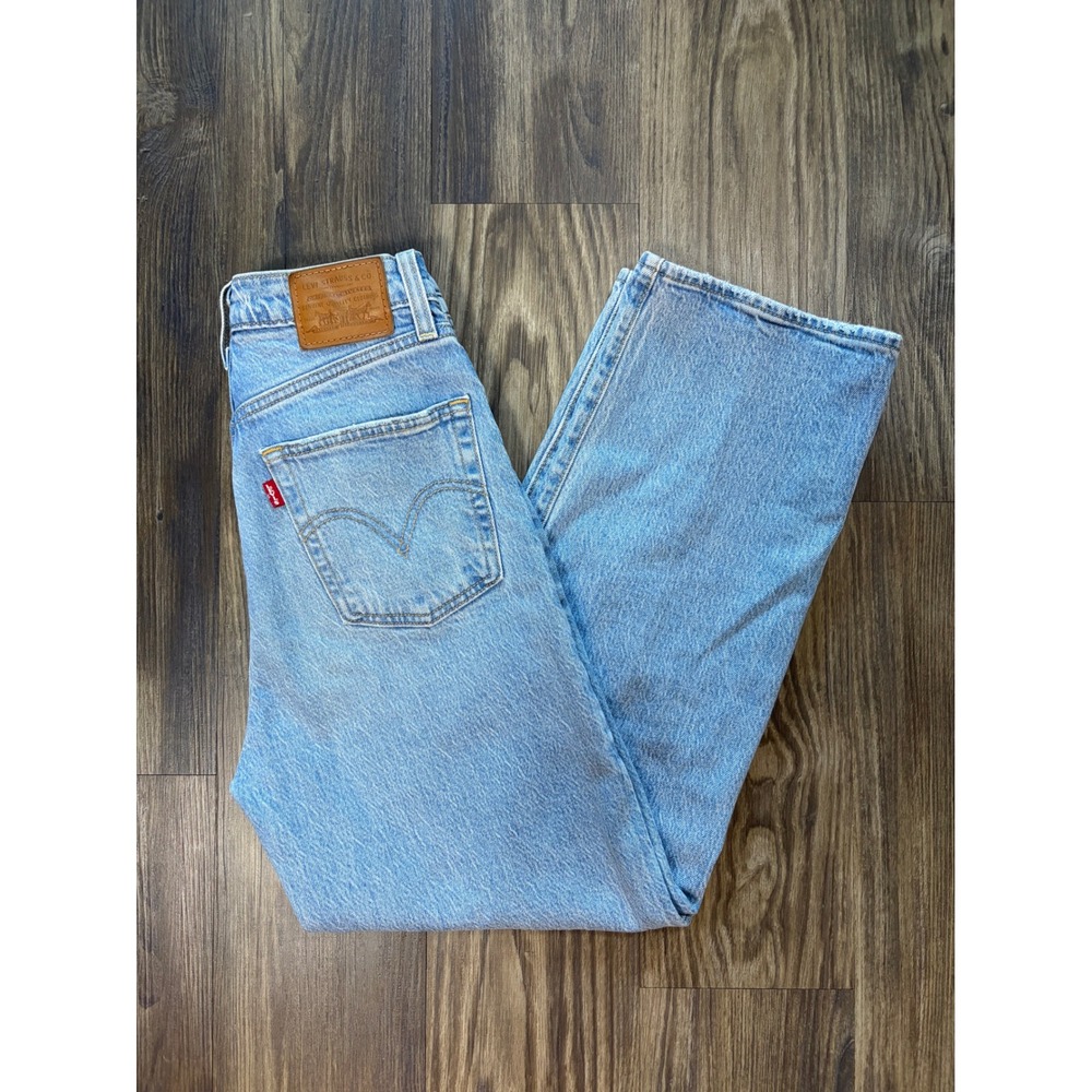 Levis Premium Ribcage Straight Ankle Jeans 25 Light Wash Distressed 72693-0093